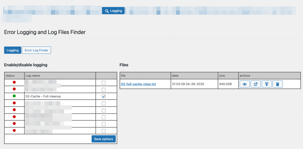 the Logging view, where you can just use a checkbox